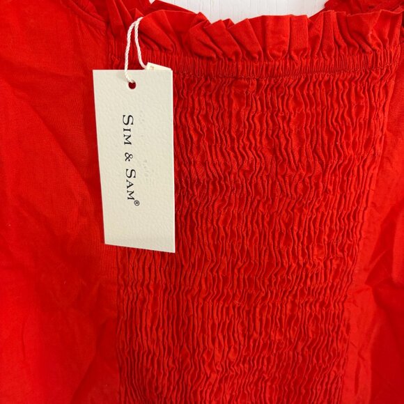 Sim & Sam Corset Crop Tank Top Smocked Back Ruffle Neck Sleeveless Red Size XL - Picture 7 of 7